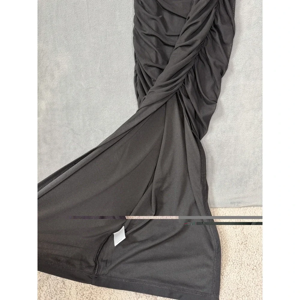 Express Women's Body‎ Contour Mesh Ruched Midi Black Dress Club Party Small NWT